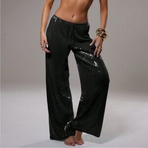 Black Sequin Wide-Leg Pants